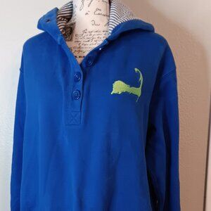 Cuffy's XL Cape Cod Hooded Blue Sweatshirt 1/4 Button Purpose Frayed ffy